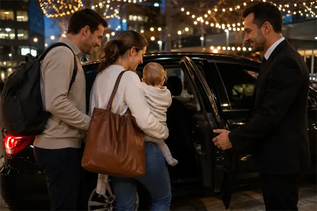 Sydney baby taxi event transfer with family and infant boarding safely