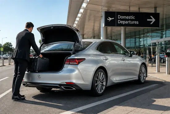 Western Sydney Airport transfer with luxury sedan and driver assisting with luggage